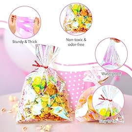 Cherodada 6x9 InchIridescent Cellophane Bags, with Twist Ties, Treat Bags for Candy Cookie Goodie Chocolates, And Popcorn