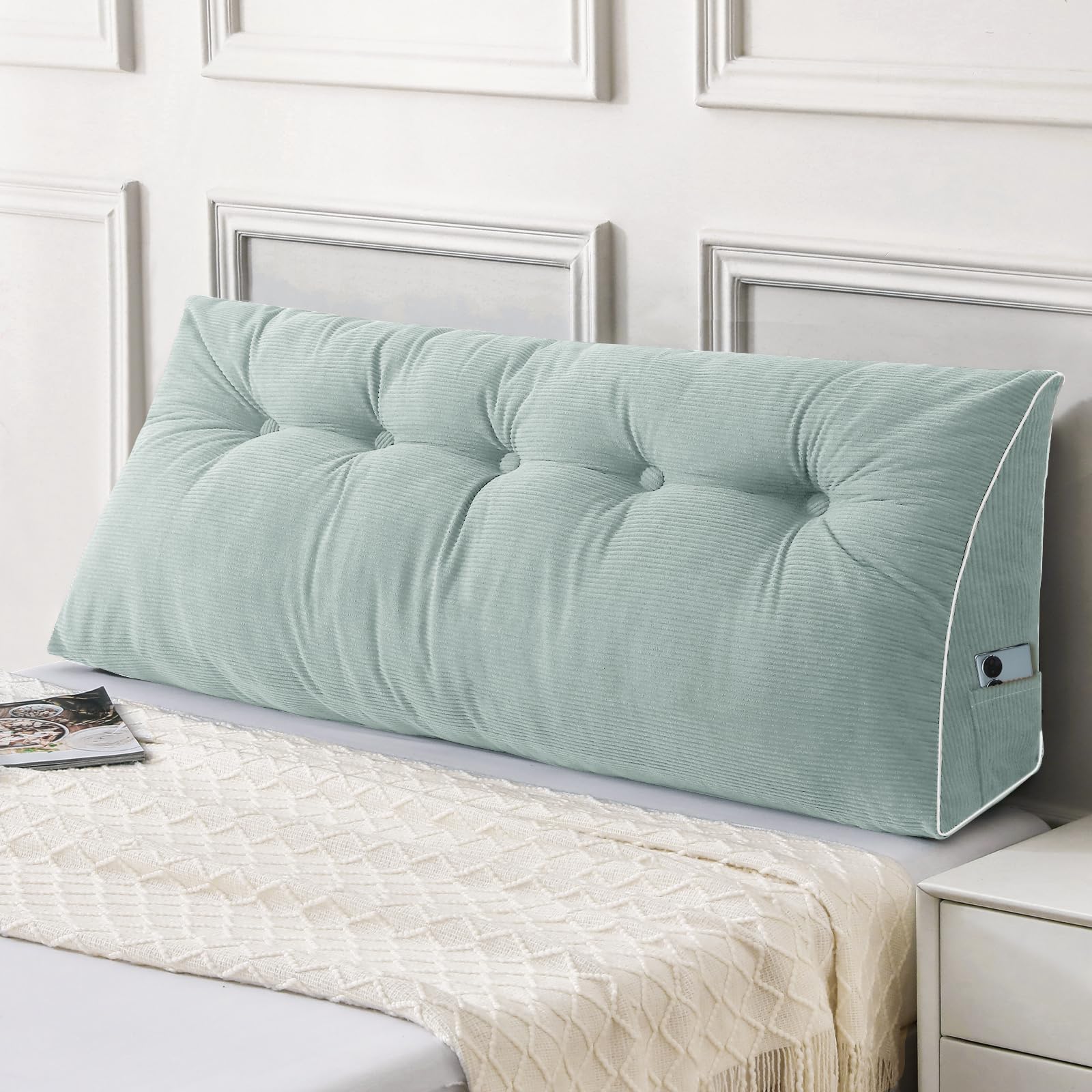 Sasttie Headboard Pillow Full, Wedge Pillow Headboard for Sitting Up in Bed, Back-Rest Support Triangular Cushion for Reading - Features Removable