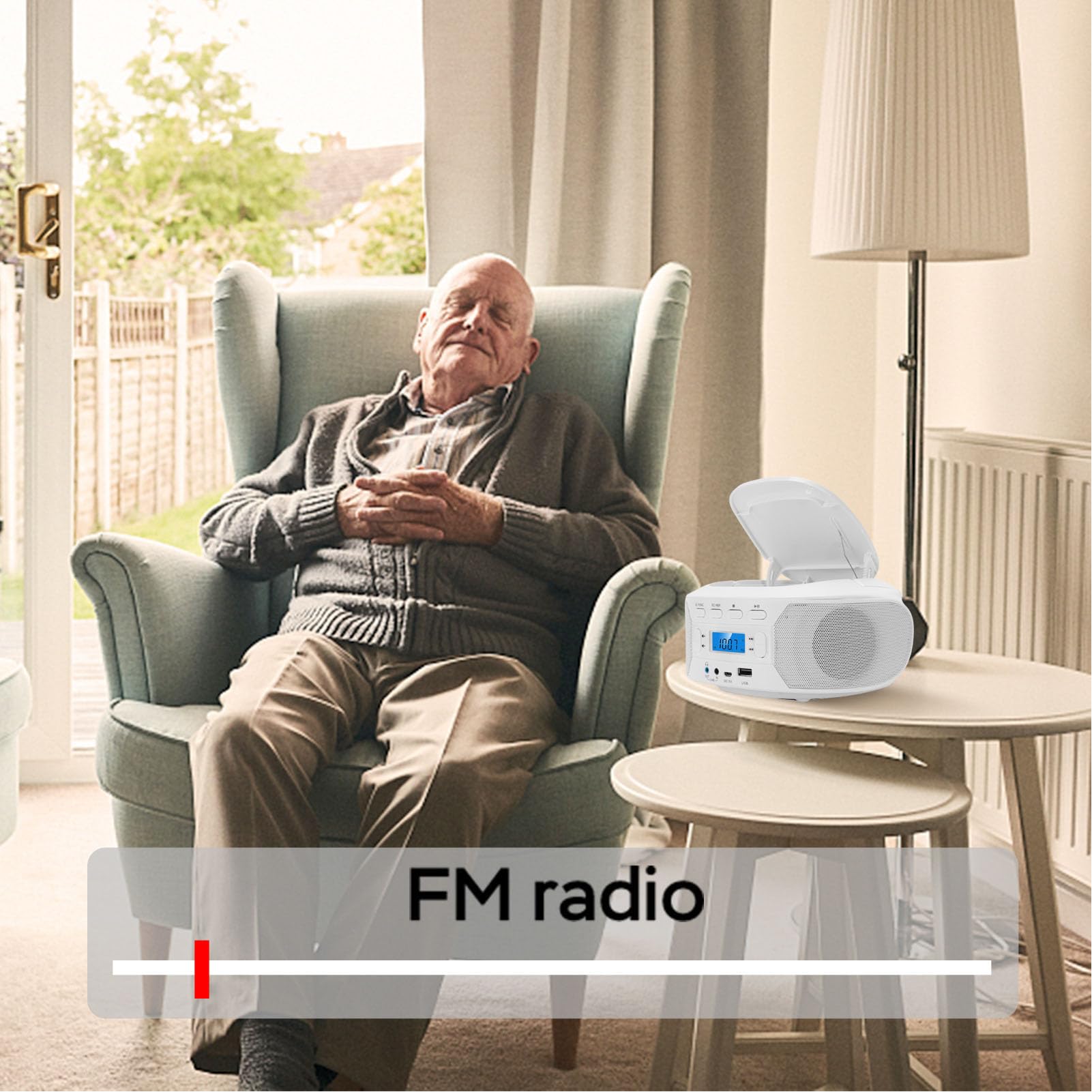 ASHATA Lettore CD portatile, lettori CD desktop Bluetooth portatili con radio FM, lettore MP3 USB AUX con ricarica dall'alto con jack per cuffie per la casa e l'esterno (presa UE)
