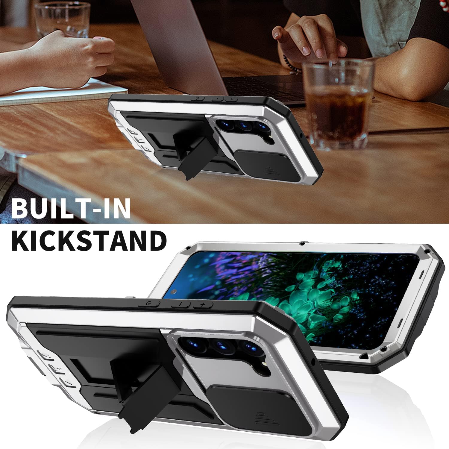 Compatible for Samsung Galaxy S23 Plus 5G Case,Outdoor Aluminum Metal Gorilla Glass Shockproof Military Heavy Duty Sturdy Protector Cover Hard Case (Silver)