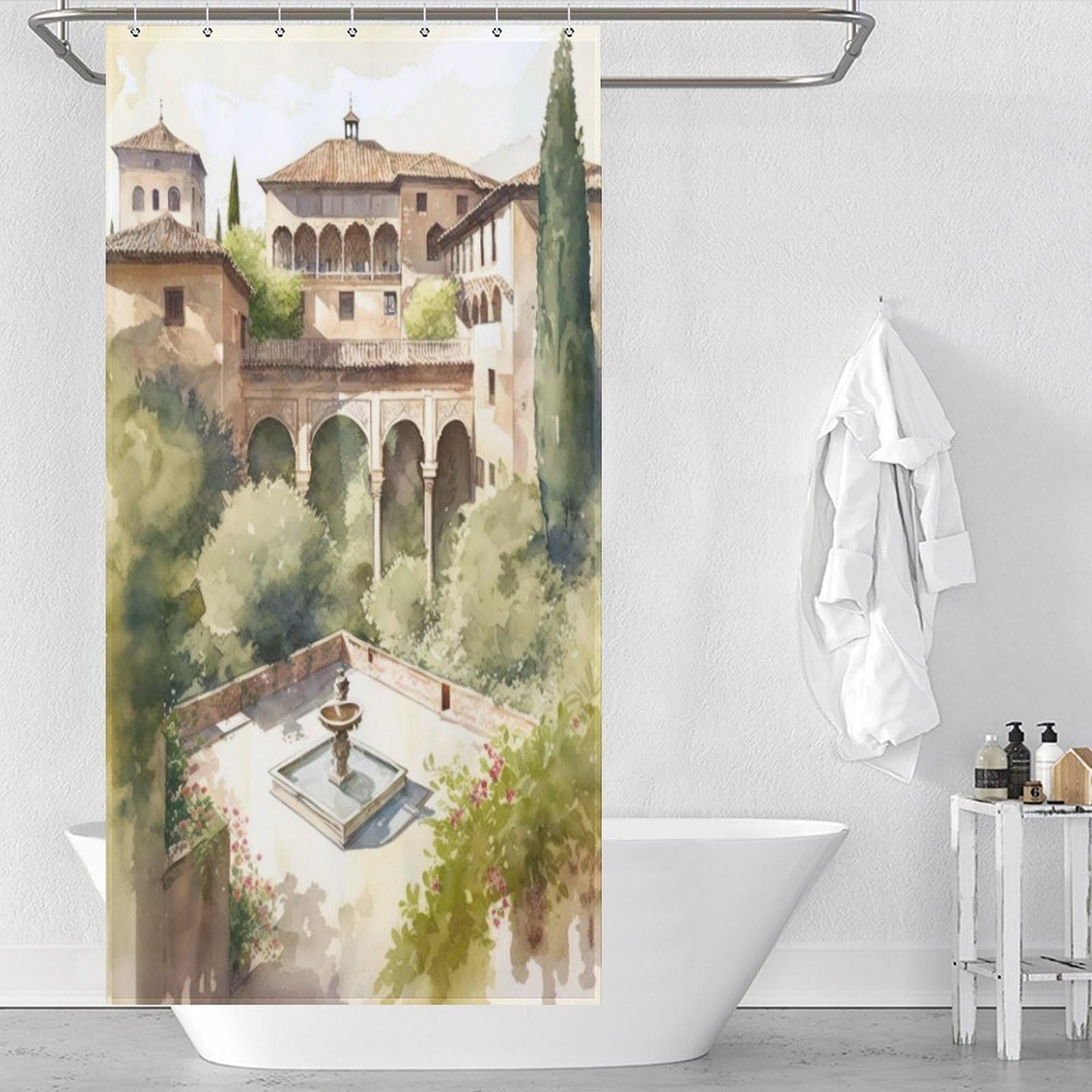 Ensemble douche à l'italienne Alhambra Garden rideau de douche moderne 90x180cm