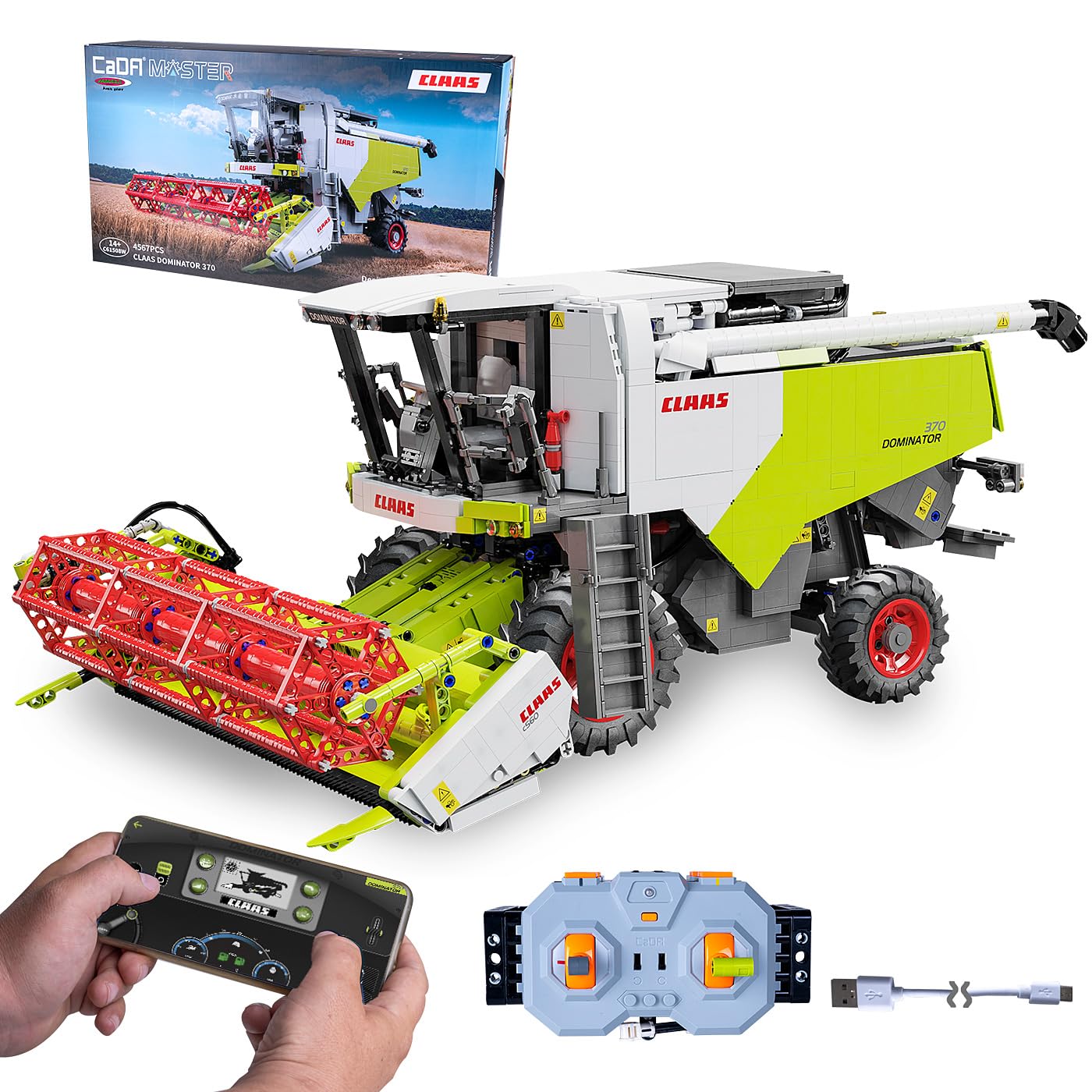JAMARA 402873 CADA Claas Dominator 370 Briques 1:18 2,4 GHz, Agriculture pour Enfants à partir de 14 Ans, Technologie RC pour garçons, Jouet télécommandé, idée Cadeau pour Enfants, Double Mode