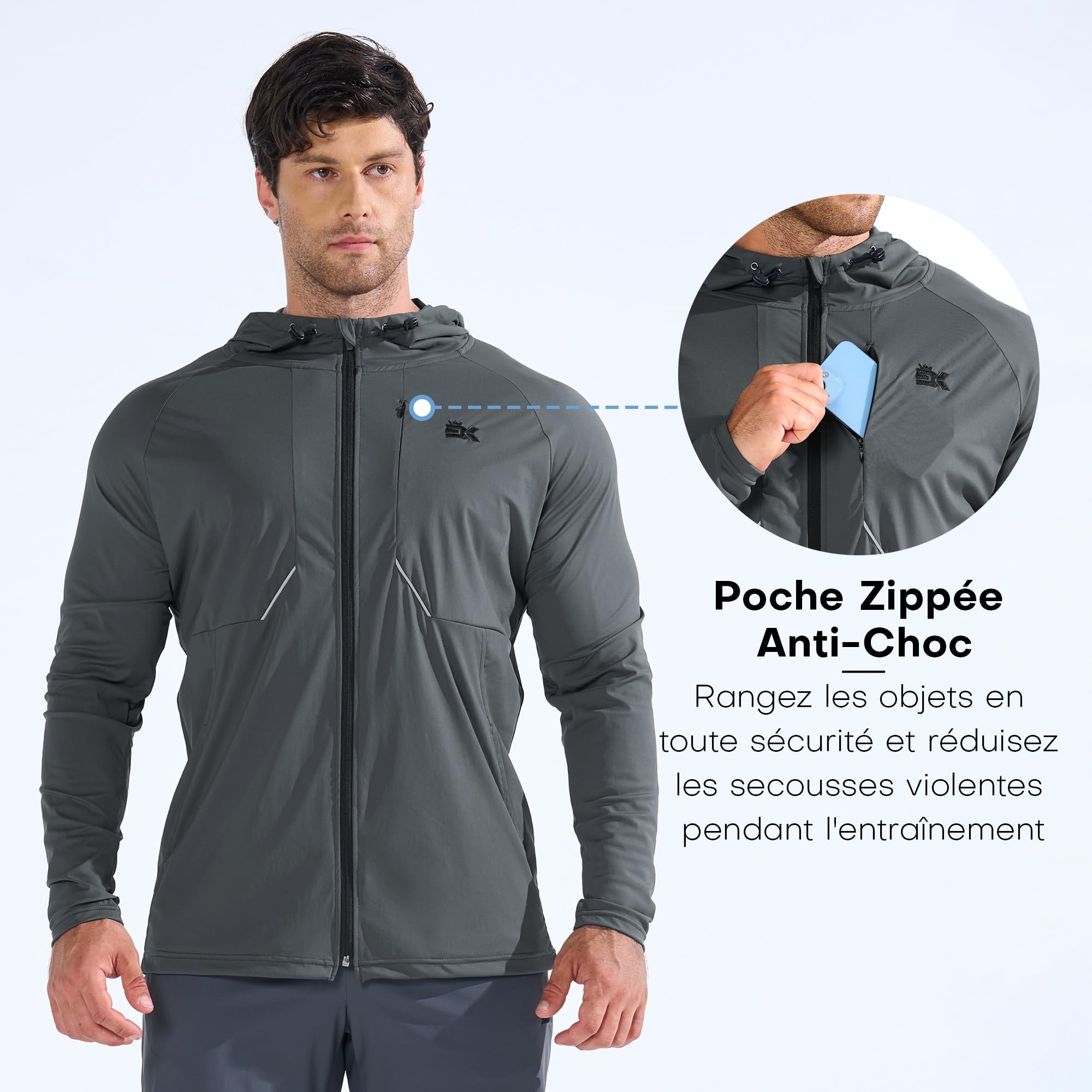 BROKIG LightArmor Chaqueta Running Hombre Sudadera con capucha con cremallera deportiva a prueba de viento Chándal Sudadera con capucha para hombre