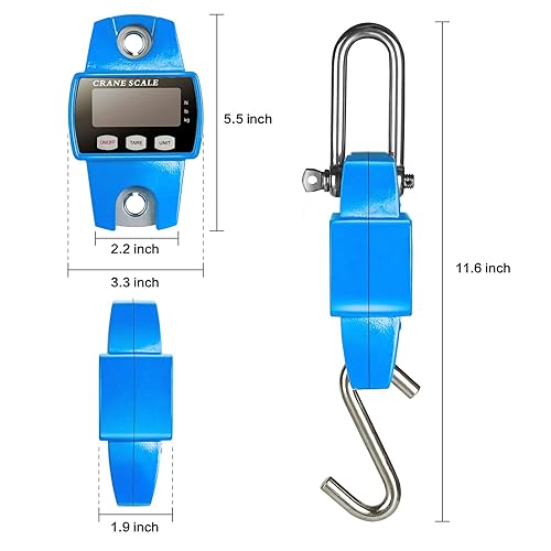 Vista 7 de RoMech 660lb Báscula digital para colgar con estuche de aluminio fundido, mini grúa de mano de 300Kg con ganchos para granja, caza, pesca, Azul