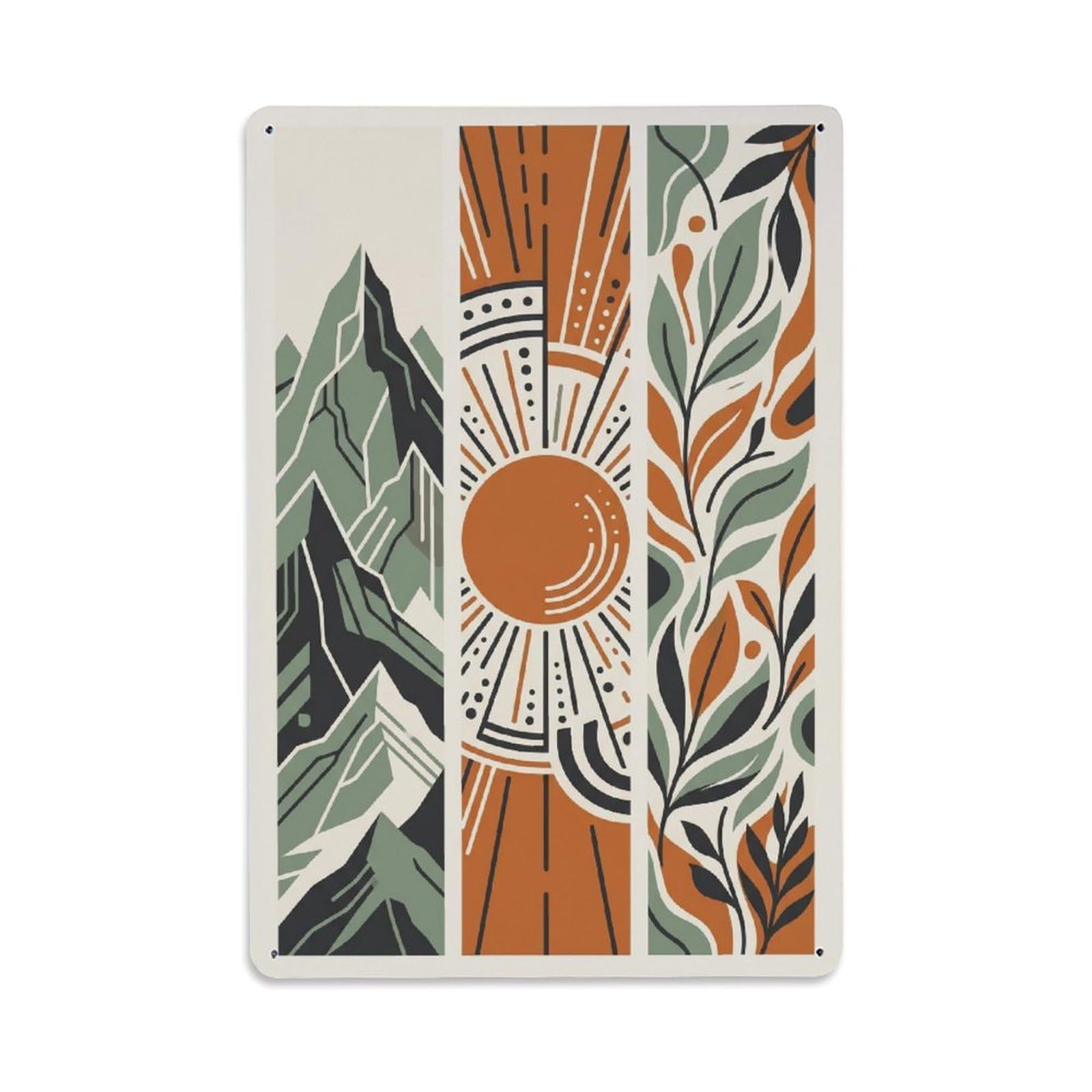 Bohemian Abstract Green Vertical Stripes Metal Tin Sign Plaque Wall Decor for Cafe, Club Bar, Office, Home Garden Metal Poster 8x12Inch