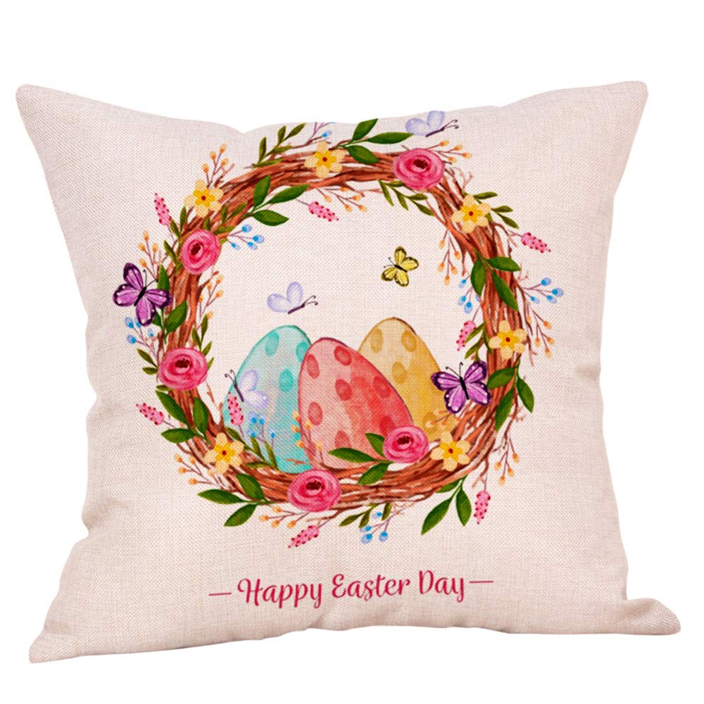 Federe Per Cuscini 45x45 Cm 4 Pezzi - Uova Di Pasqua E Coniglio In Stile Lino - Decorazione Primaverile