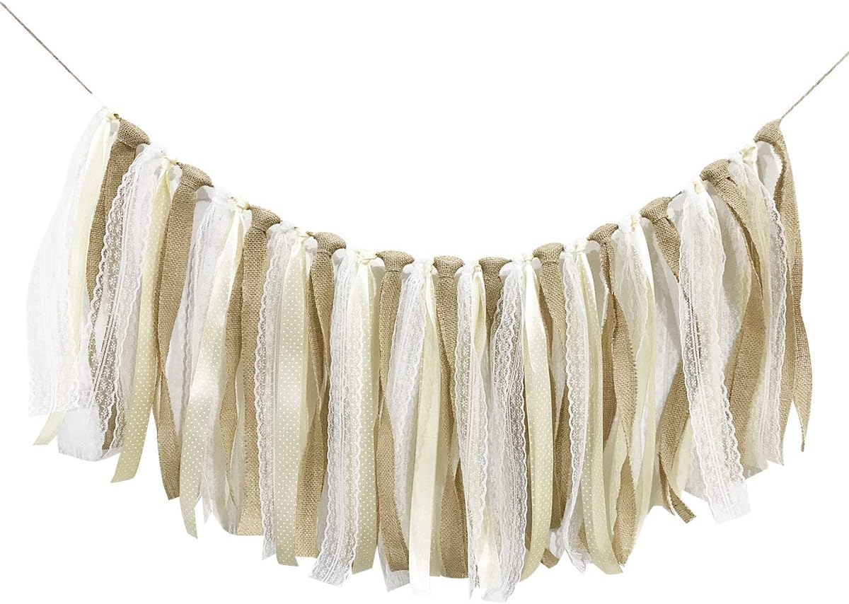 Amazon.com: Cieovo Burlap Lace Ribbon Tassel Garland Lace Rig Tie ...