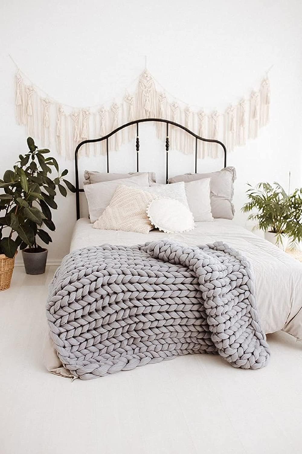 Bedworpen, gebreide gewogen deken, dikke gebreide deken, garenvulling-handgeweven geknoopte dekens voor bedbankstoel, dikke garendeken voor woondecoratie (N 120x180cm