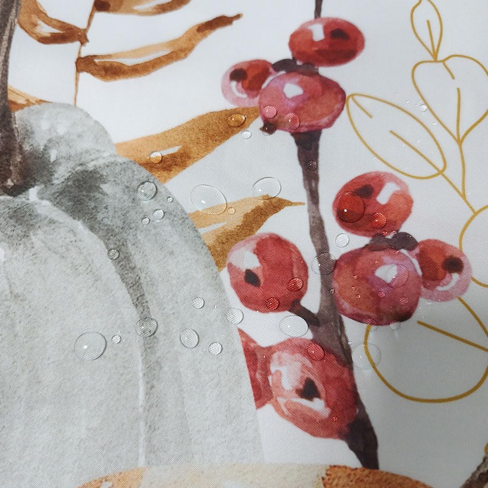 Fall Pumpkins Leaves Shower Curtain Yellow Orange Watercolor Eucalyptus Leaves Fabric Shower Curtain Set with Hooks, Autumn Thanksgiving Harvest Shower Curtains for Bathroom, 71x78 Bath Curtain