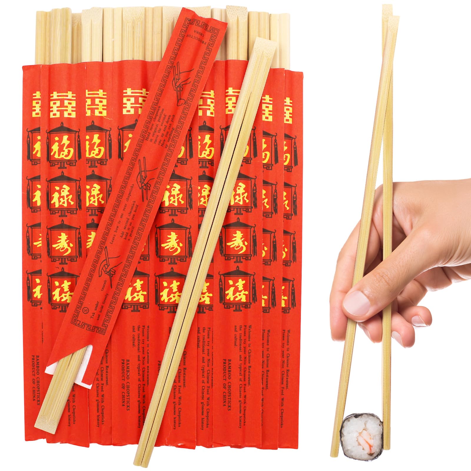Red Bamboo Chopsticks - 50 Pack, Wedding & Party -1