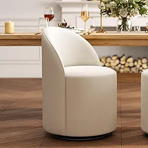 Wahson Velvet Swivel Dining Chair, Modern Upholstered Barrel Accent Chair with 360 Degree Rotation, White Vanity Chair for Dining/Living Room, Bedroom, Makeup Room