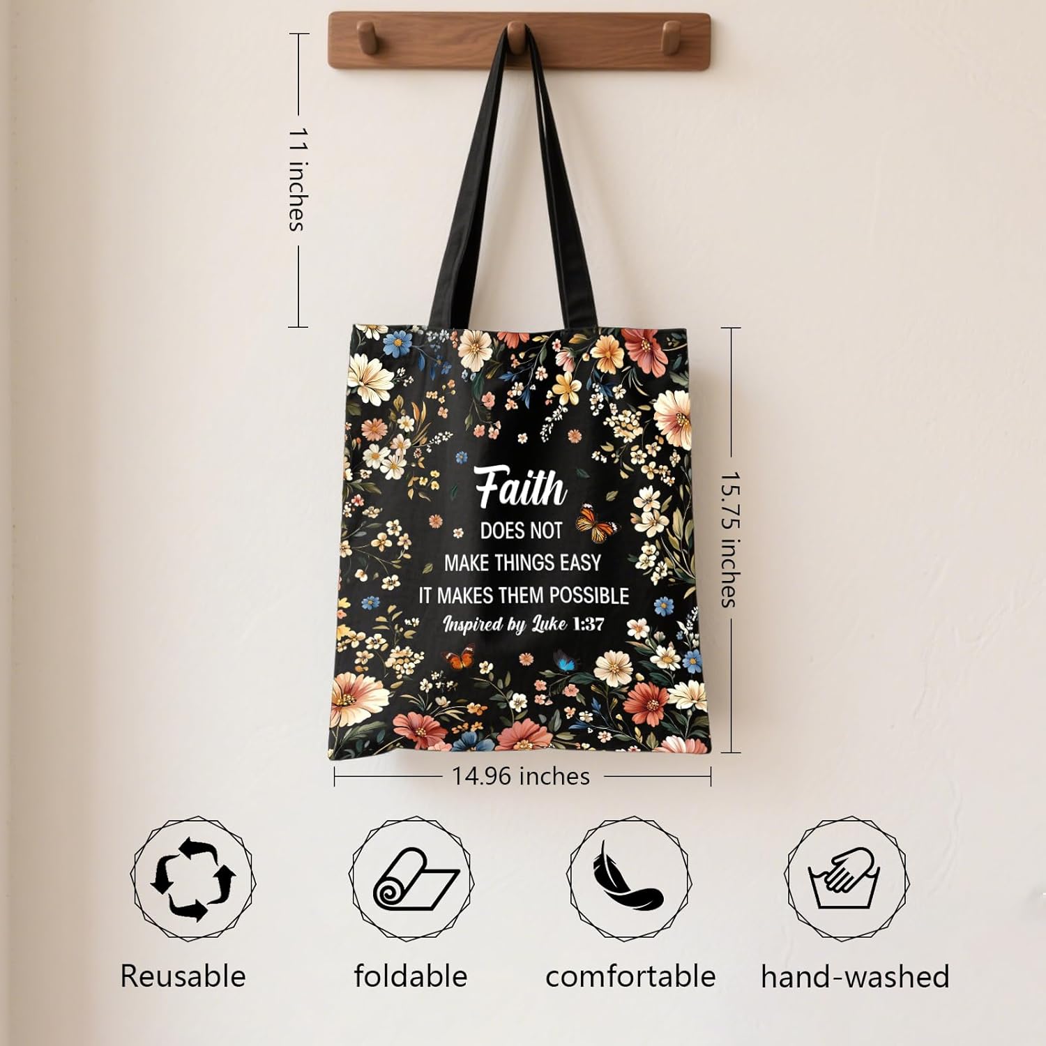 Aesthetic Canvas Tote Bag for Women - with Magnetic Snap Closure & Zipper Inner Pocket Reusable Bag for Shopping - Image 4