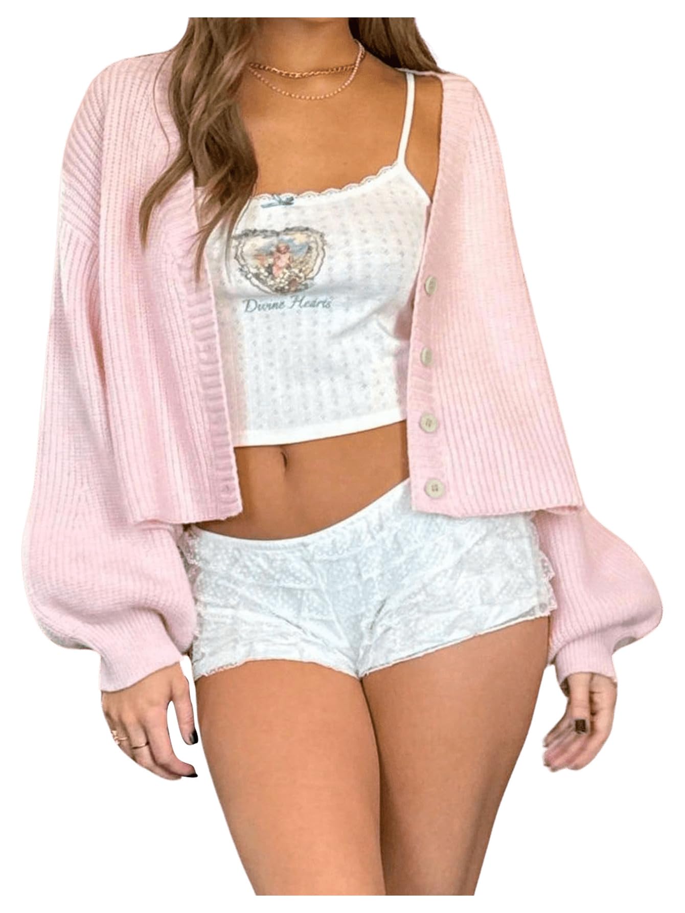 SOLY HUX Womens Button Down Fall Cropped Cardigan Sweater Drop Shoulder Long Sleeve Casual Outerwear