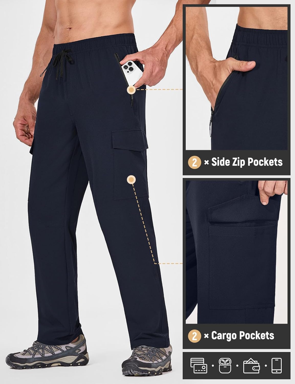 SPEXIAL Men's Hiking Pants Water Resistant Quick Dry Lightweight Cargo Pants with Pockets Work Camping Fishing Travel