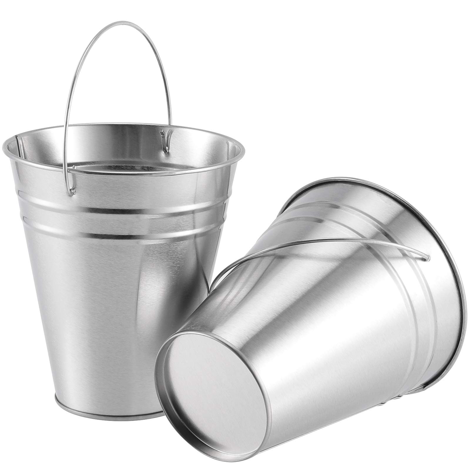 Paquete de 20 cubos de metal galvanizado de 4.5 x 5 pulgadas con asa, cubos de metal multifuncionales, cubo de metal pequeño para fiestas, plantas, bodas y decoración del hogar, jarrón, 8