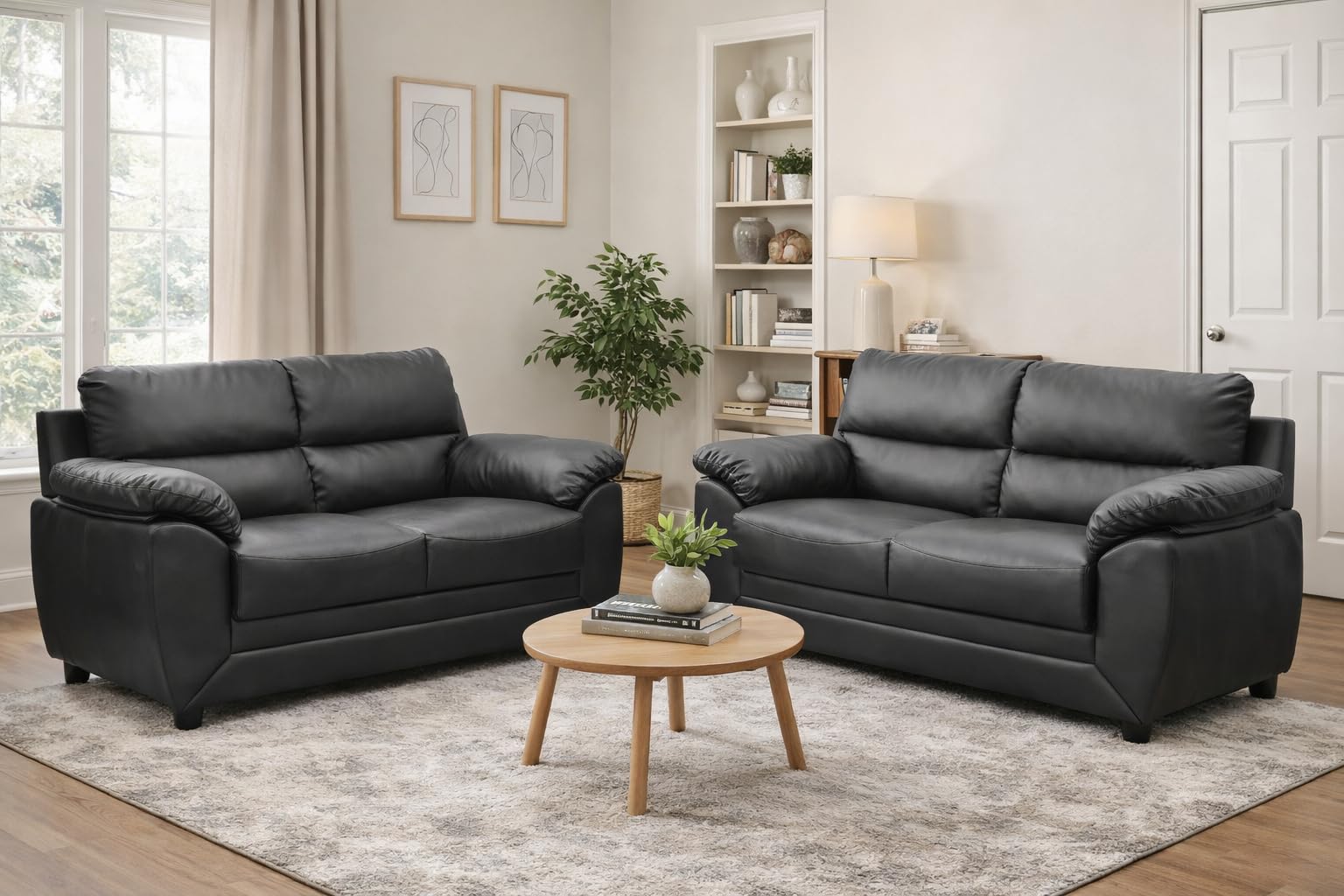 MUEBLIX.COM - Sofá de 2 Plazas Genova Tapizado en Piel Sintética PU, Estructura de Madera Reforzada y Asientos Acolchados de Alta Densidad (50kg/m³) para Salón, Color Negro
