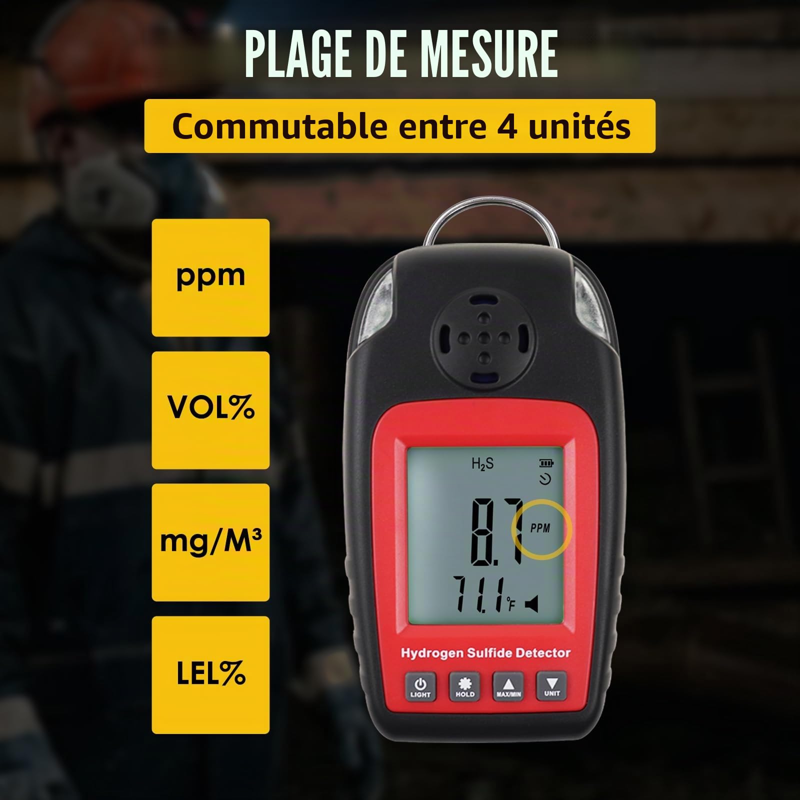 Détecteur de sulfure d'hydrogène Détecteurs de gaz et alarmes Électrochimique H2S H₂S Moniteur Compteur Capteur Alarme d'empoisonnement Écran LCD Rétroéclairage