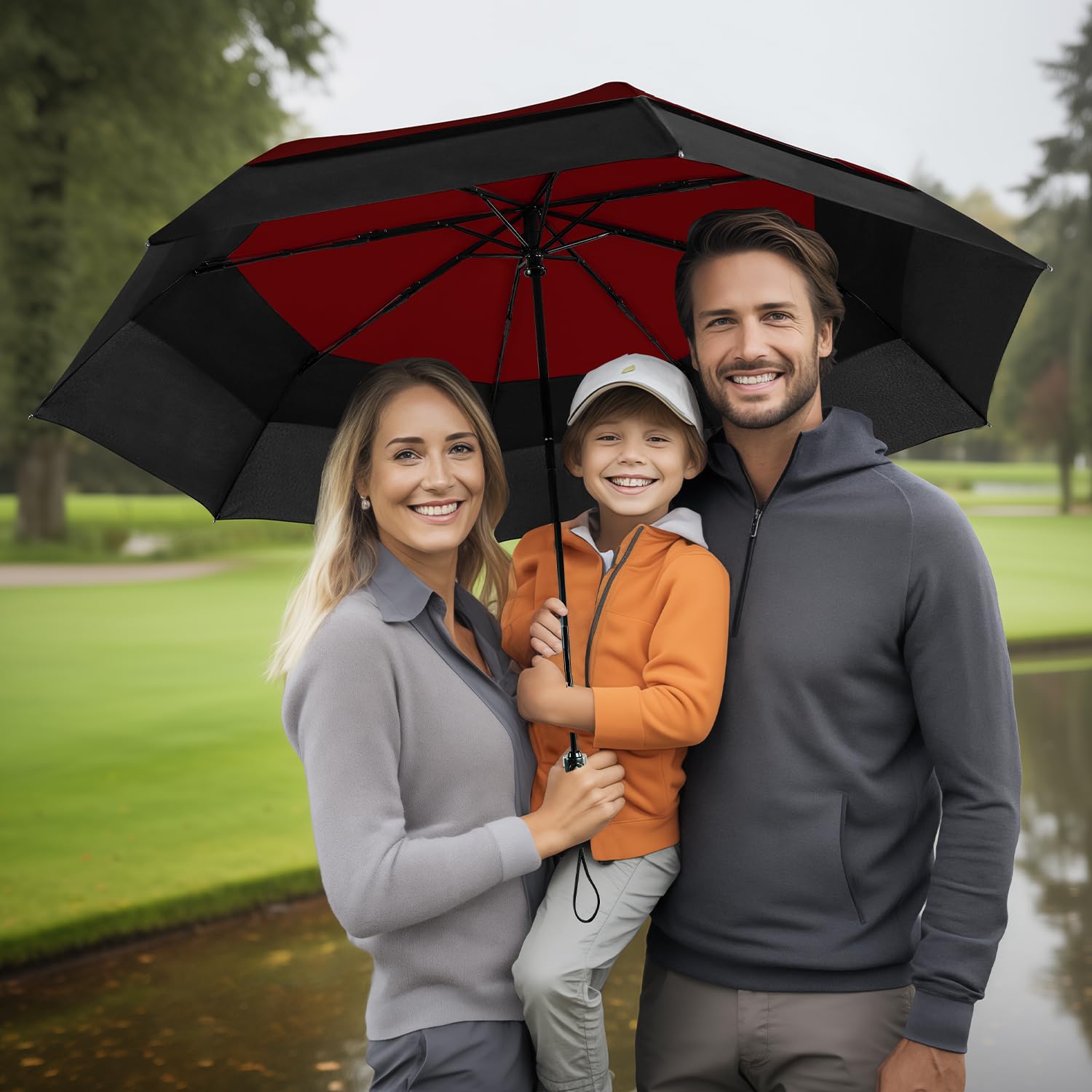 Lejorain Grande ombrello da golf compatto – Ombrello da golf oversize con apertura automatica e chiusura pieghevole, da viaggio, 210T Dupont rivestito in teflon, ventilato, antivento, doppia copertura