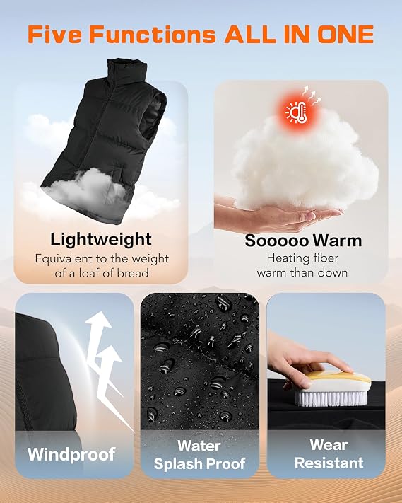 Mens Puffer Vest Winter Warm Puffy Vest Jacket for Men Stand Collar Sleeveless Coat with Pockets Casual Outwear