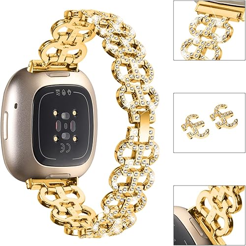 Vista 4 de Miimall Compatible con Fitbit Versa 4 Bling Band