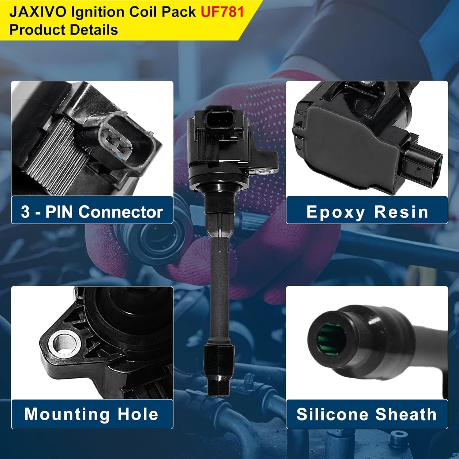 Set of 4 Ignition Coil Pack UF781 4pcs & 4PCS Iridium Spark Plug 95660 Compatible with Honda Civic CR-V EX EX-L LX Si L4 1.5L 2016 2017 2018 2019 2020 2021 2022 Coil for 3052059B013 CM11124A
