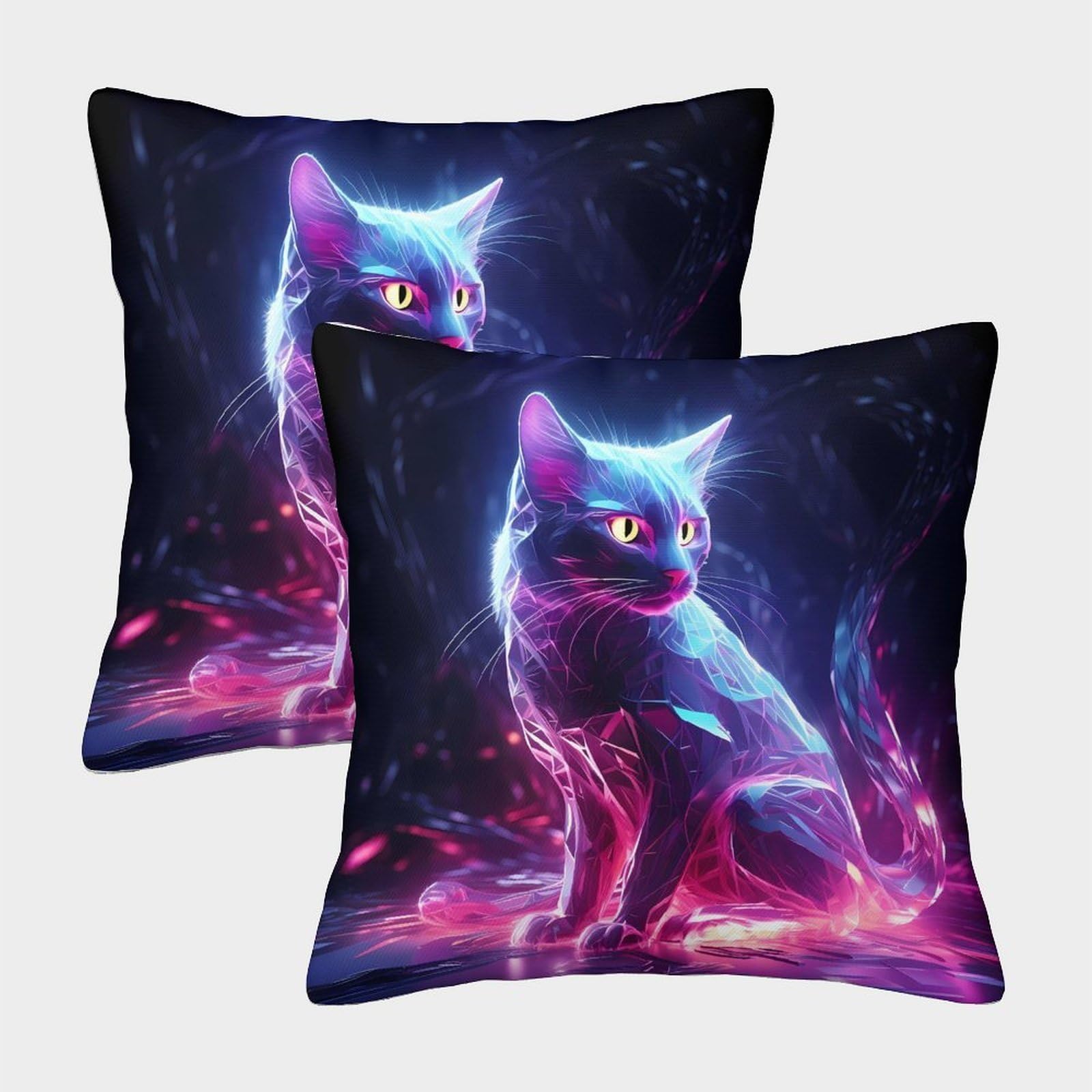 QFVANSIYO 3D Printed Galaxy Cat Pillowcase Microfiber Bedding Decor Luminous Cat Pillow Cover Soft for Bedroom Adult Teen 40x40cm