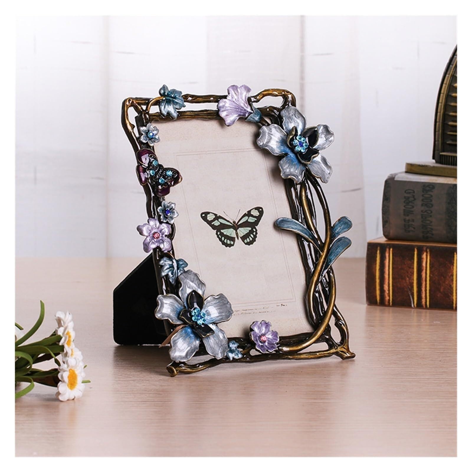 Vfdthr 6Inch I09 Photo Frames Creative Flower And Bird Photo Frame Decoration Enamel Color Alloy Crafts Wedding Gift Living Room Decor(6Inch I09)