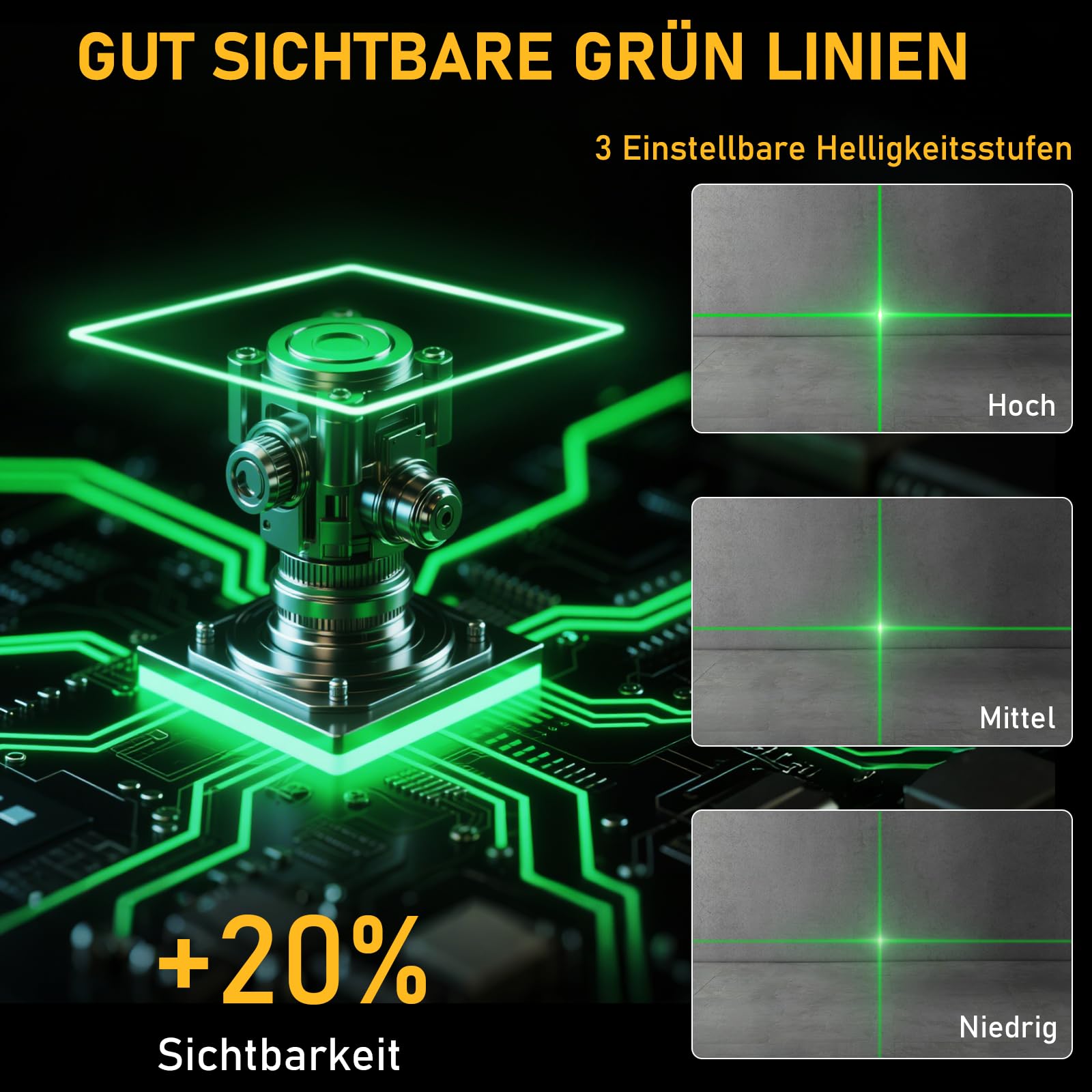 Kreuzlinienlaser mit Stativ,ASOBRIS 16 Linienlaser Selbstnivellierend Laser Wasserwaage mit 2x2400mAh Batterien,Fernbedienung&LED-Anzeige,4x360 Grad Nivellierlaser Laser Level kreuzlaser (Gelb)
