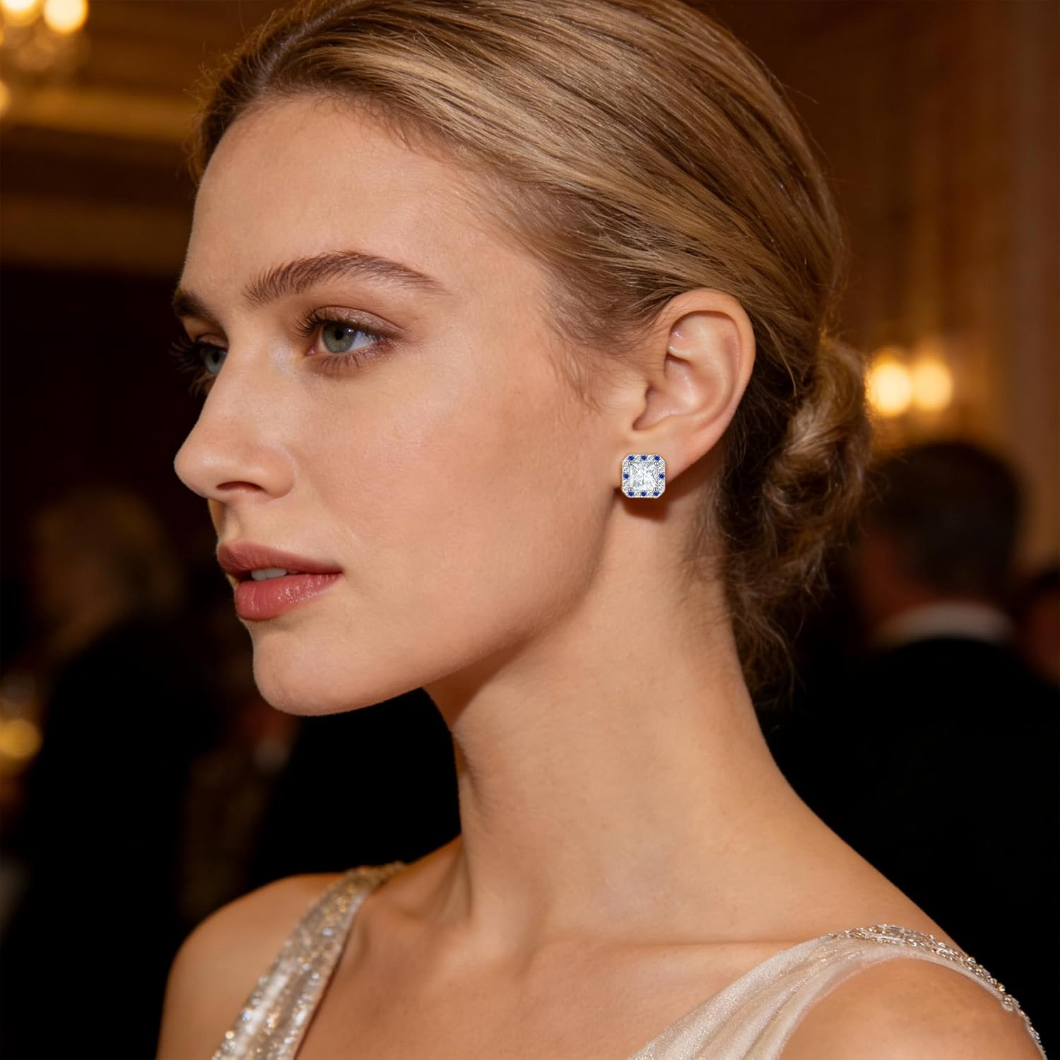 Hypoallergenic Titanium Stud Earrings for Sensitive Ears, 18K Gold Plated Halo Round Square Cubic Zirconia Earrings Set for Women and Men - Image 7