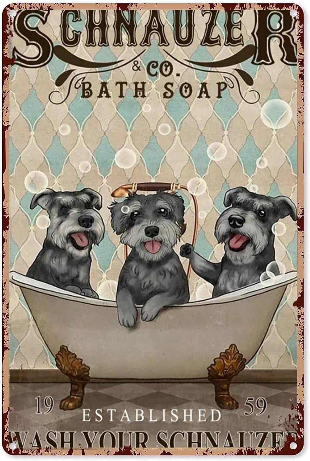 Kisoyo Funny Dog Metal Sign Schnauzer Bath Soap Wash Your Rustic Decor Vintage Sign Home Kitchen Bar Cafe Club Cave Wall Decor Retro Tin Sign 8X12 Inch