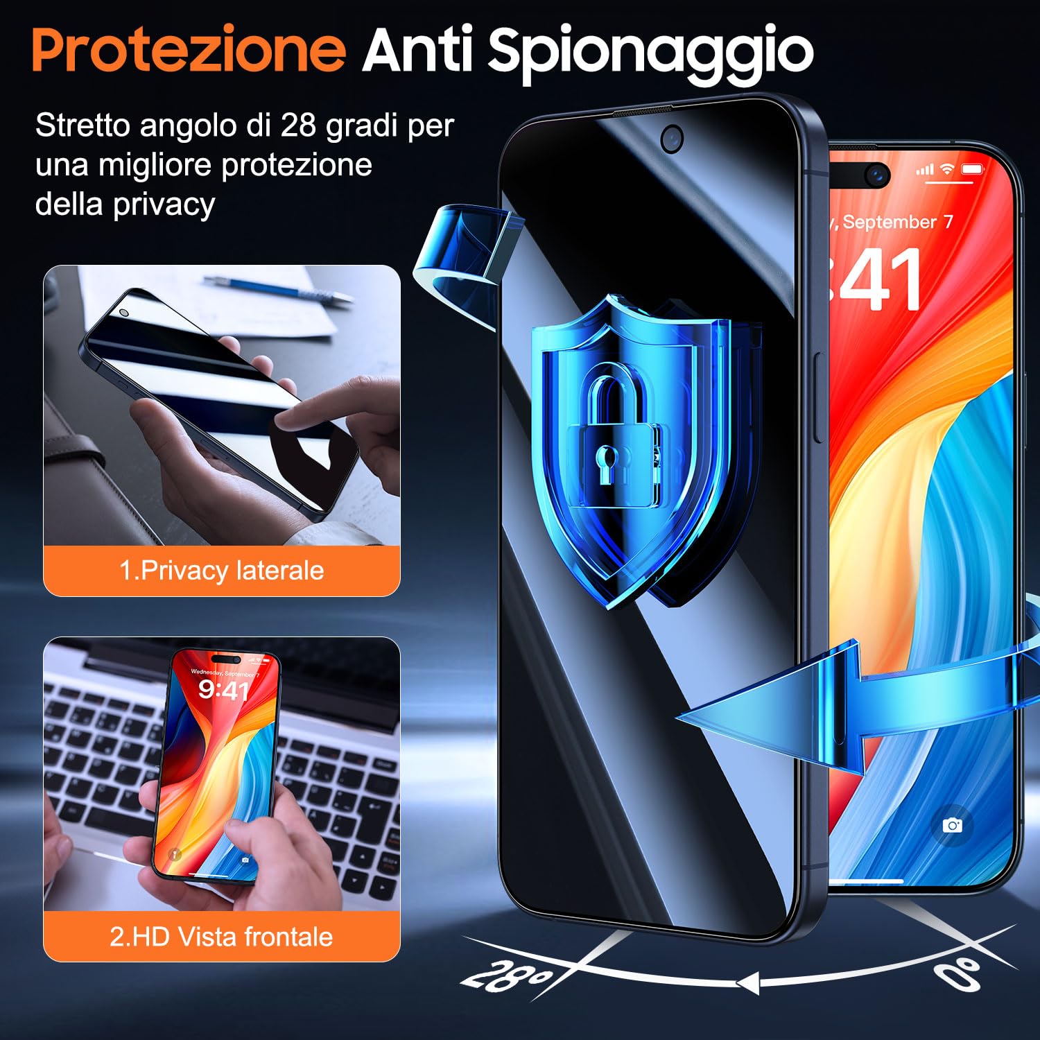 UniqueMe per iPhone 15 Pro Privacy Pellicola Protettiva - [Protezione Completa del Display] Anti Spia Privacy Vetro Temperato per iPhone 15 Pro, Installazione Automatica, 2 Pezzi