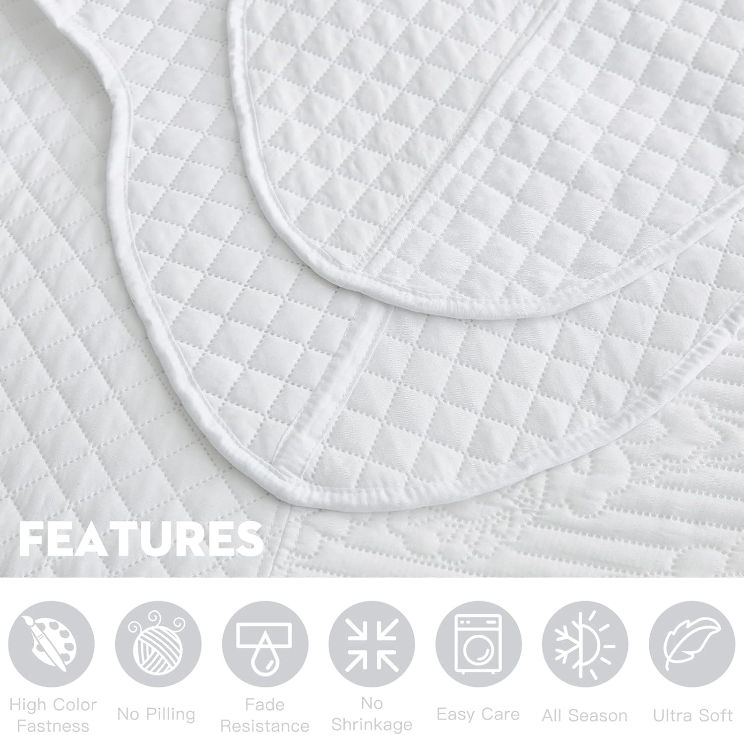 HZ & HY Oversized King Bedspread 128x120 Extra Wide, Ultrasonic Coverlet Bedding Set, Lightweight Thin Comforter, Reversible, 5 Piece, 100% Microfiber, White - Image 6