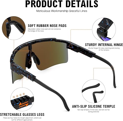 Miniatura 4 de MALIDAK Gafas de sol deportivas para hombres y mujeres, jóvenes, gafas de sol de béisbol, protección UV400, gafas de ciclismo para hombres