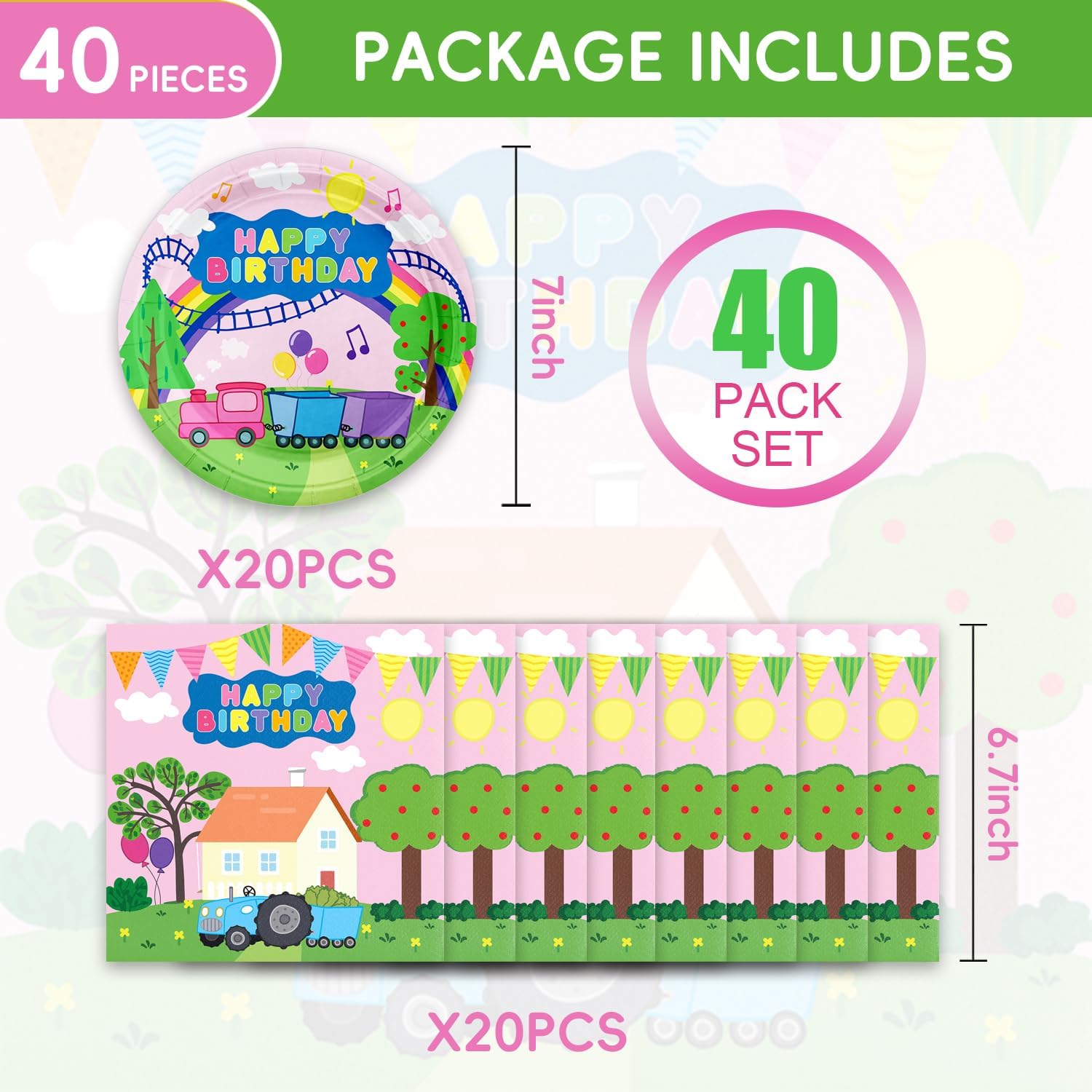 40Pcs Pig Birthday Decorations Pink Cartoon Plates and Napkin Party Supplies for Birthday Baby Shower Decor Pink Pig Party Decorations - Image 2