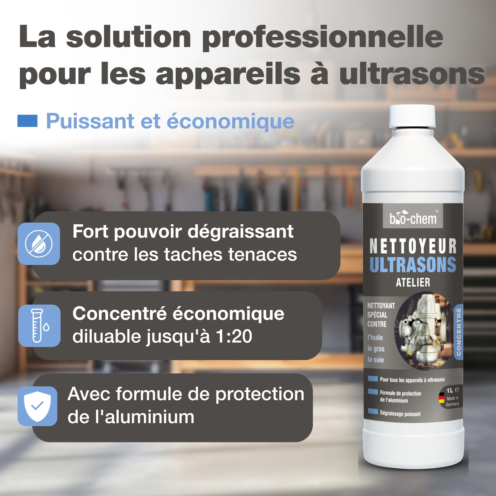 bio-chem Nettoyant à ultrasons concentré pour atelier 5L | Usage professionnel garage et industrie - Produit pour carburateur, pièces mécaniques, composants électroniques