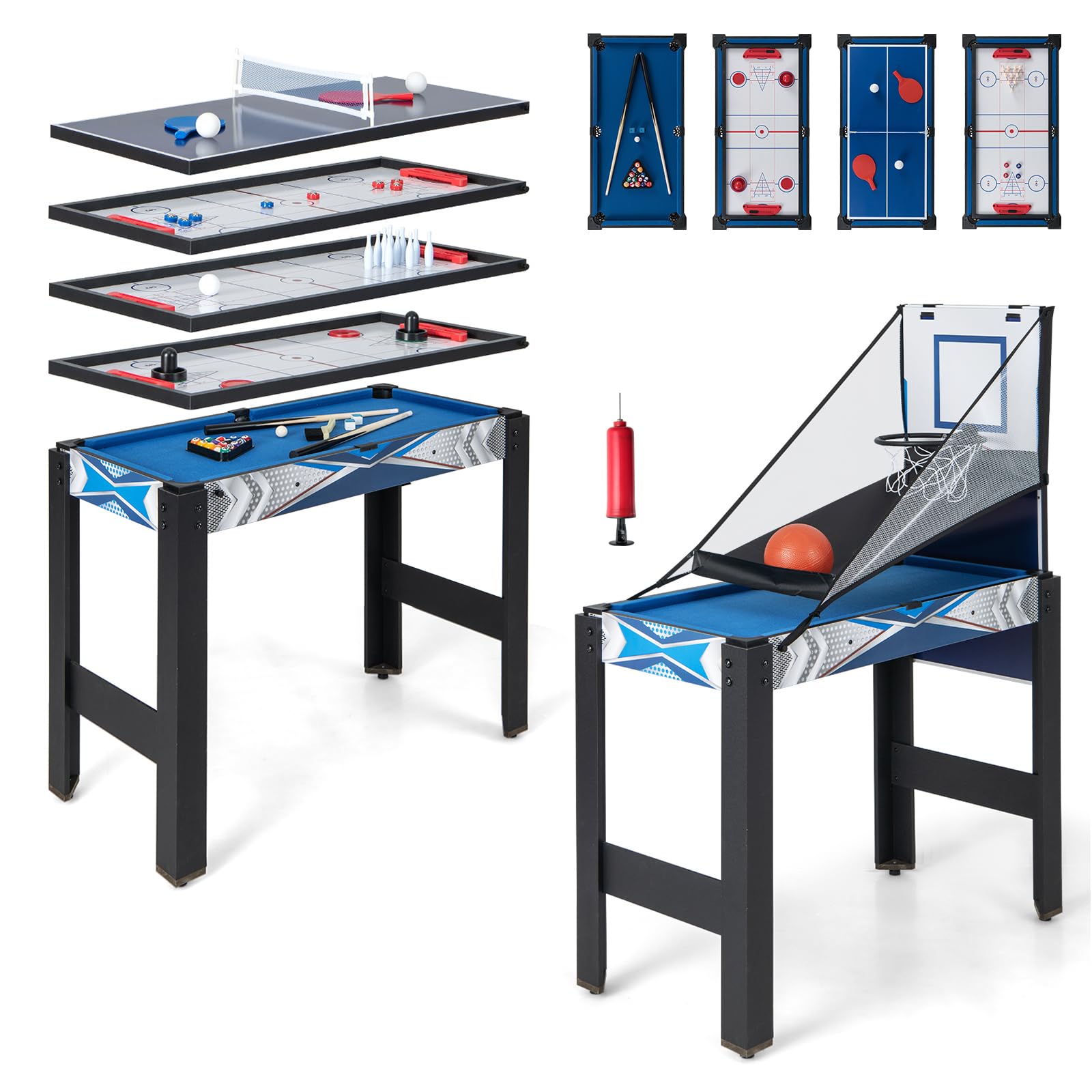 HOMASIS 6 en 1 Table Multi-Jeux avec Basket-Ball, Billard, Ping-Pong, Hockey, Jeu de Palets, Bowling, pour Enfants et Adulte, Table de Jeux pour Maison, Bar, Fêtes, Soirées