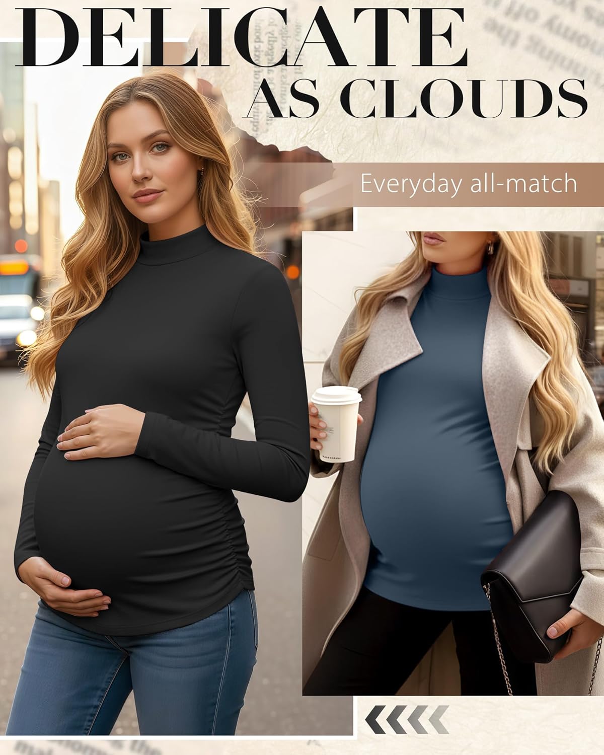 Riyiper 4 Pack Women's Maternity Turtleneck Shirts Long Sleeve Pregnancy Tops Ruched Sides Pregnant Tees Mama Clothes - Image 5