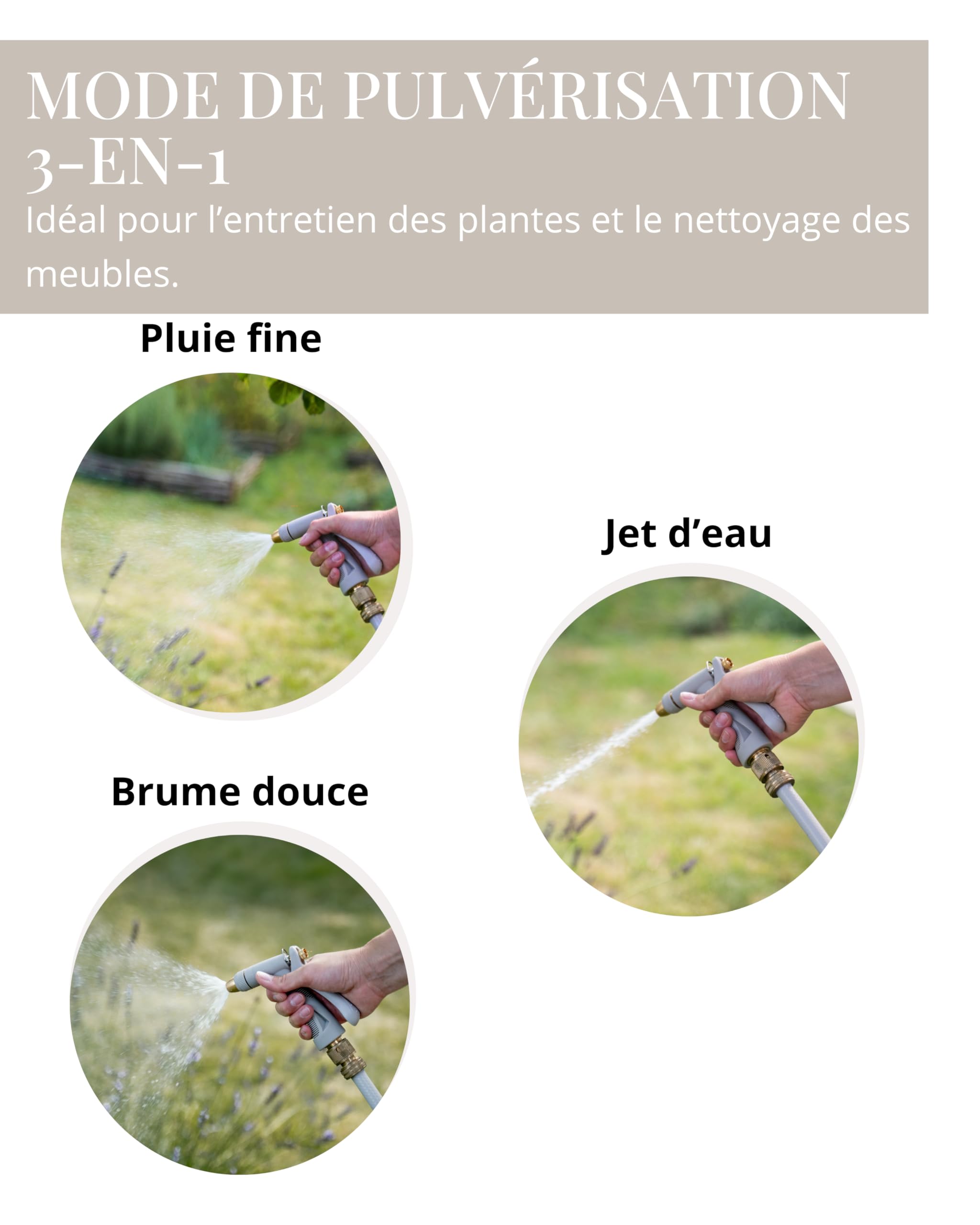 Kit Tuyau D'arrosage 20 M Avec Pistolet 3 Fonctions Et Support Mural - LIVLIG