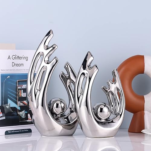 Miniatura 21 de XMGZQ Estatuas y esculturas abstractas de cerámica, estatuas de cerámica de arte naranja y dorado, decoración moderna del hogar para sala de estar