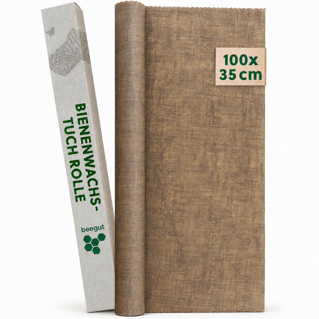 beegut Leinen Bienenwachstücher Rolle 100x35cm, Nachhaltige & wiederverwendbare Frischhaltefolie zum selber zuschneiden mit BIO Bienenwachs