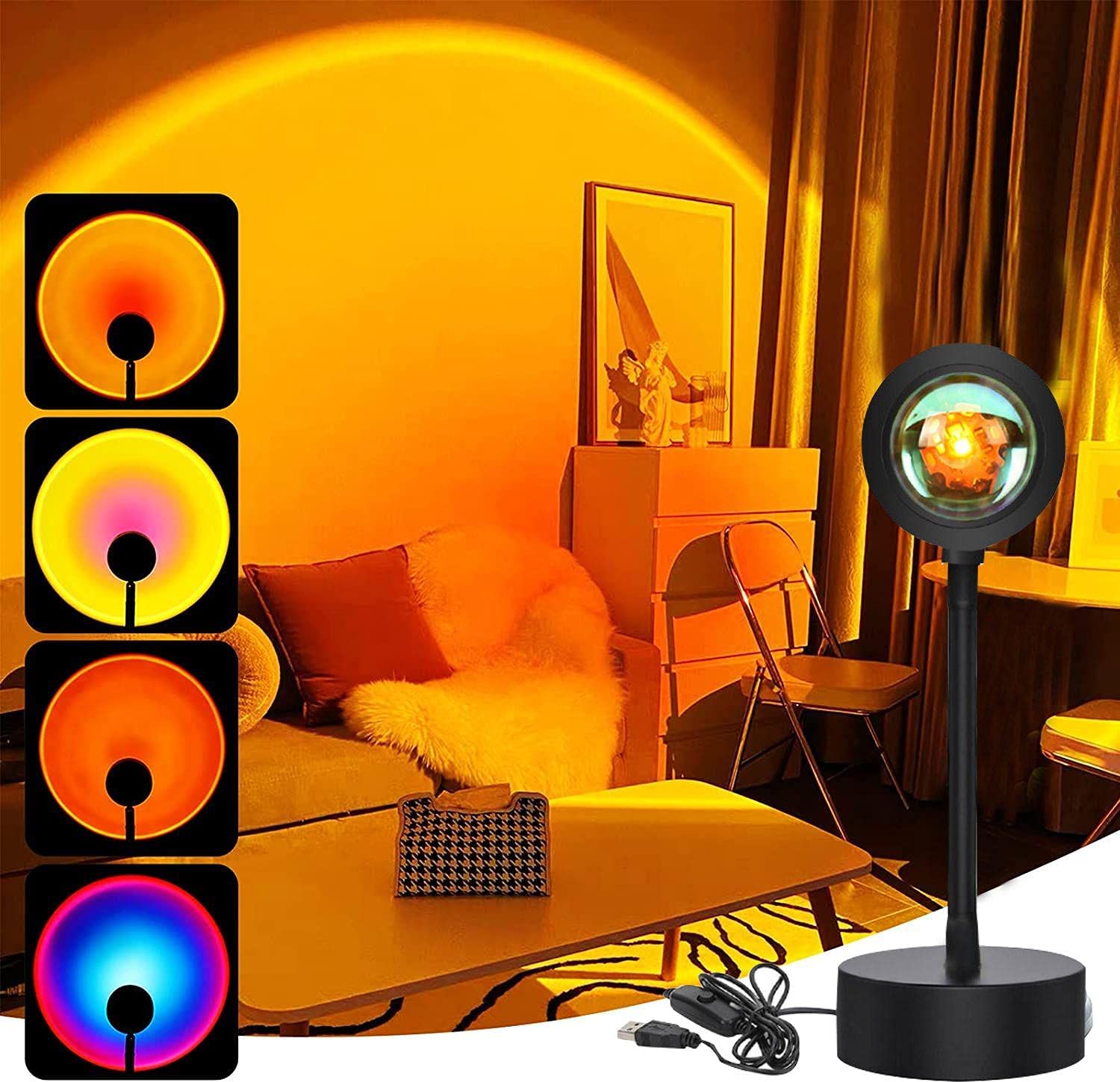 TDOO Sunset Projection Lamp,Sunset Light,360 Degree Rotation Sunset Projector Lamps,4 Colors Changing LED Warm Light Projector, Ambient lamp For Home Party Living Room Bedroom Decor