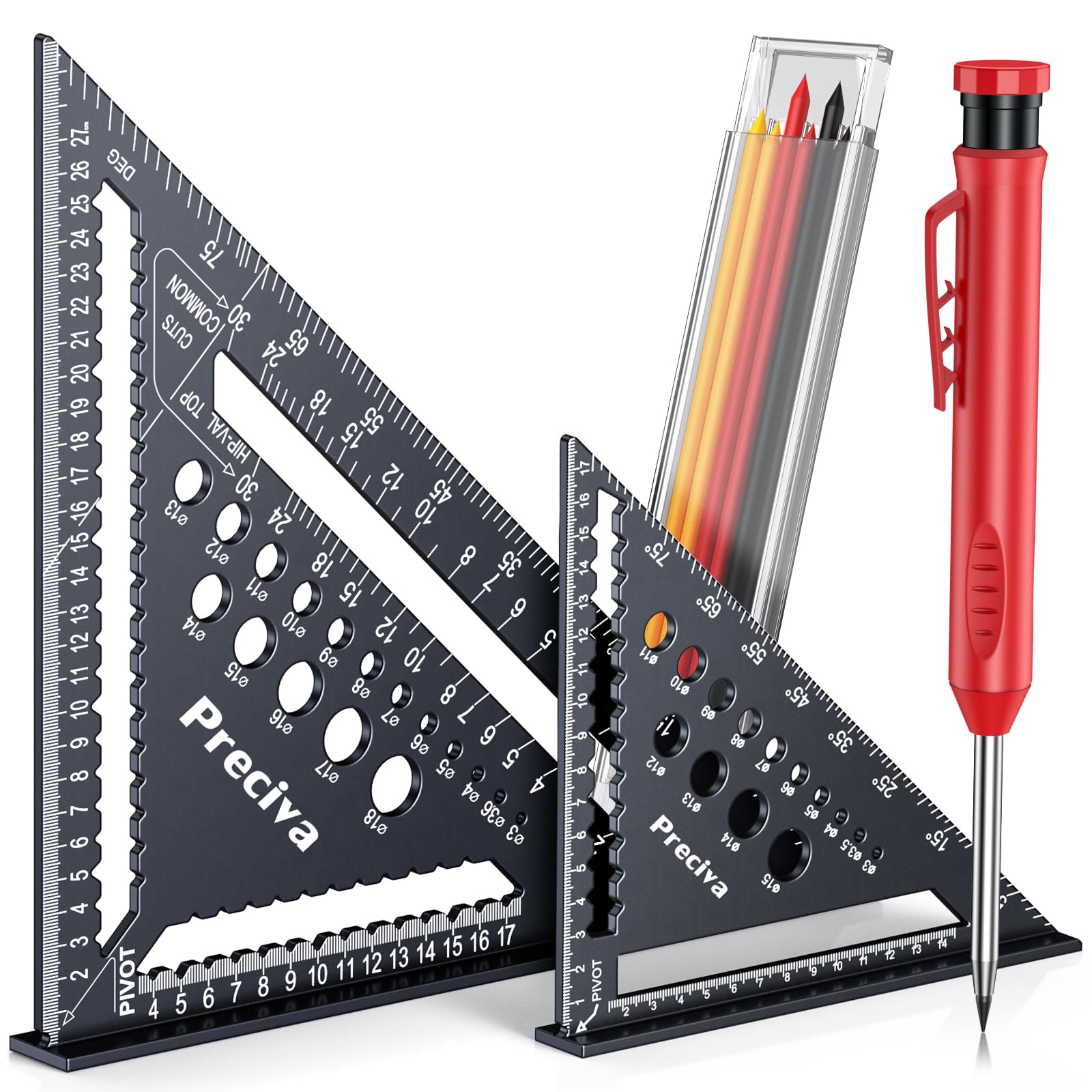 Set Square, Preciva 2-Piece Speed Square with Carpenter Pencil, 18+30cm/ 7+12inch Woodworking Tools