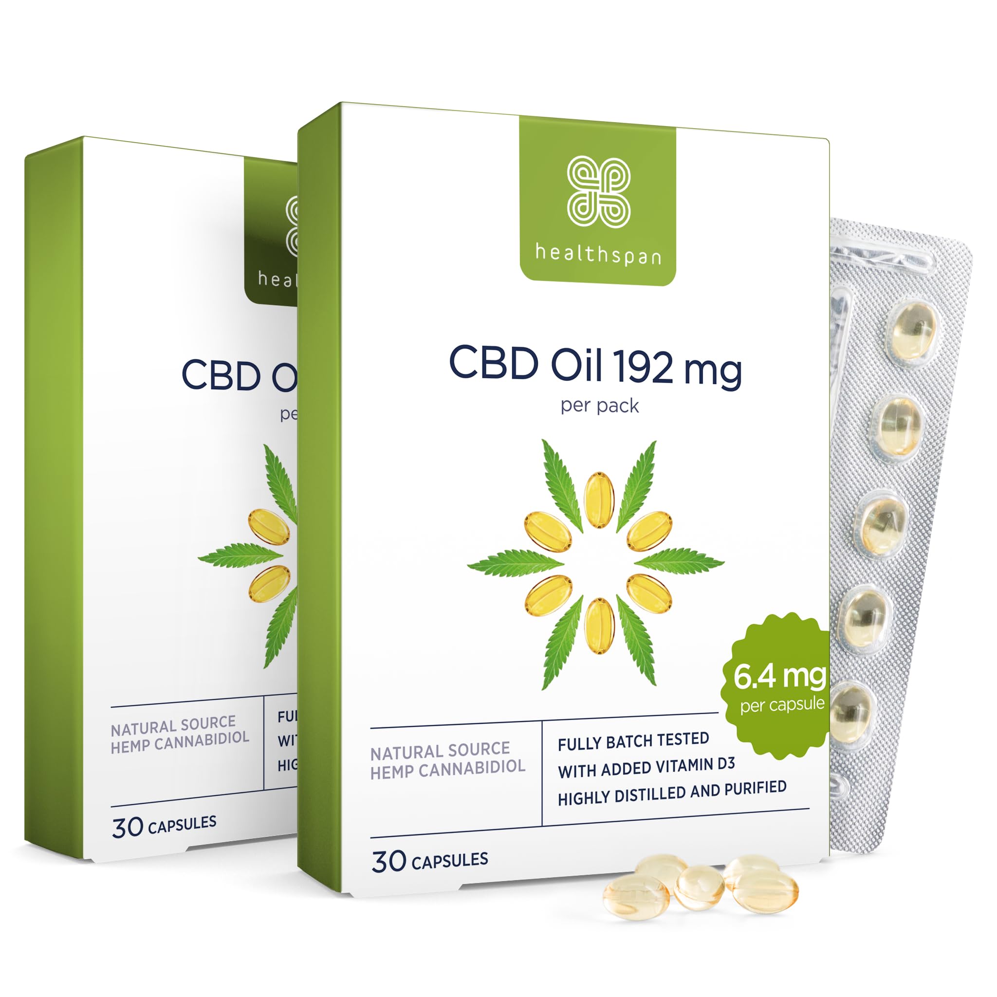 192 mg CBD Oil Capsules | 30 Capsules | Added Vitamin D3, 1 box