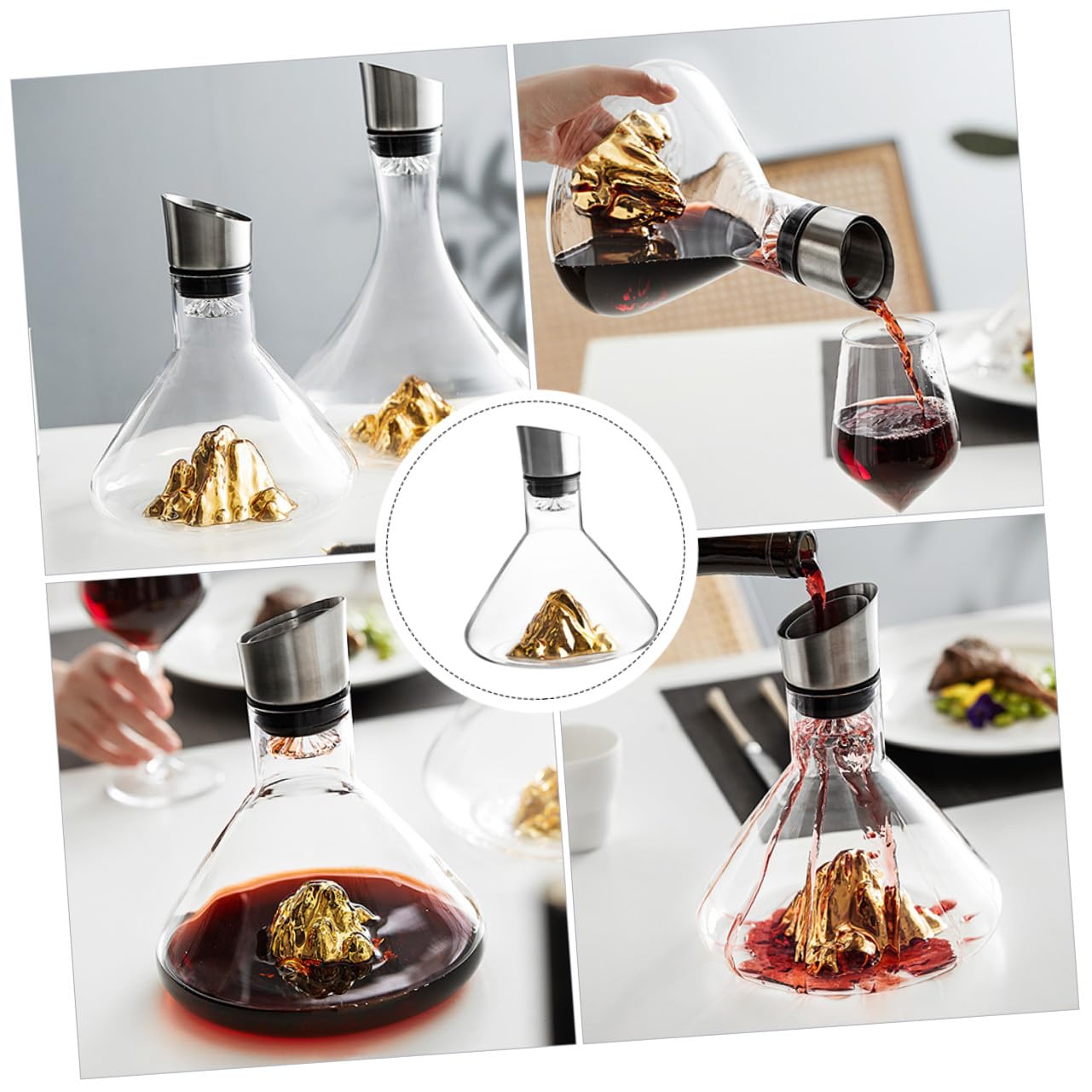 Decanter Vino Cristallo Capacità 1500ml Colore Oro Design Elegante e Funzione di Decantazione per Arredamento Cantina e Degustazione