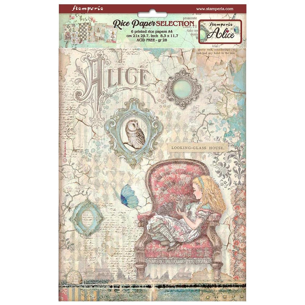 Papier de riz Alice Forever Stamperia multicolore pour scrapbooking 21x29cm
