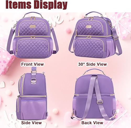 Miniatura 8 de Weitars Bolsa de almuerzo para mujer, lonchera de doble compartimento para mujer, bolsa de almuerzo para el trabajo, bolsa térmica térmica a prueba