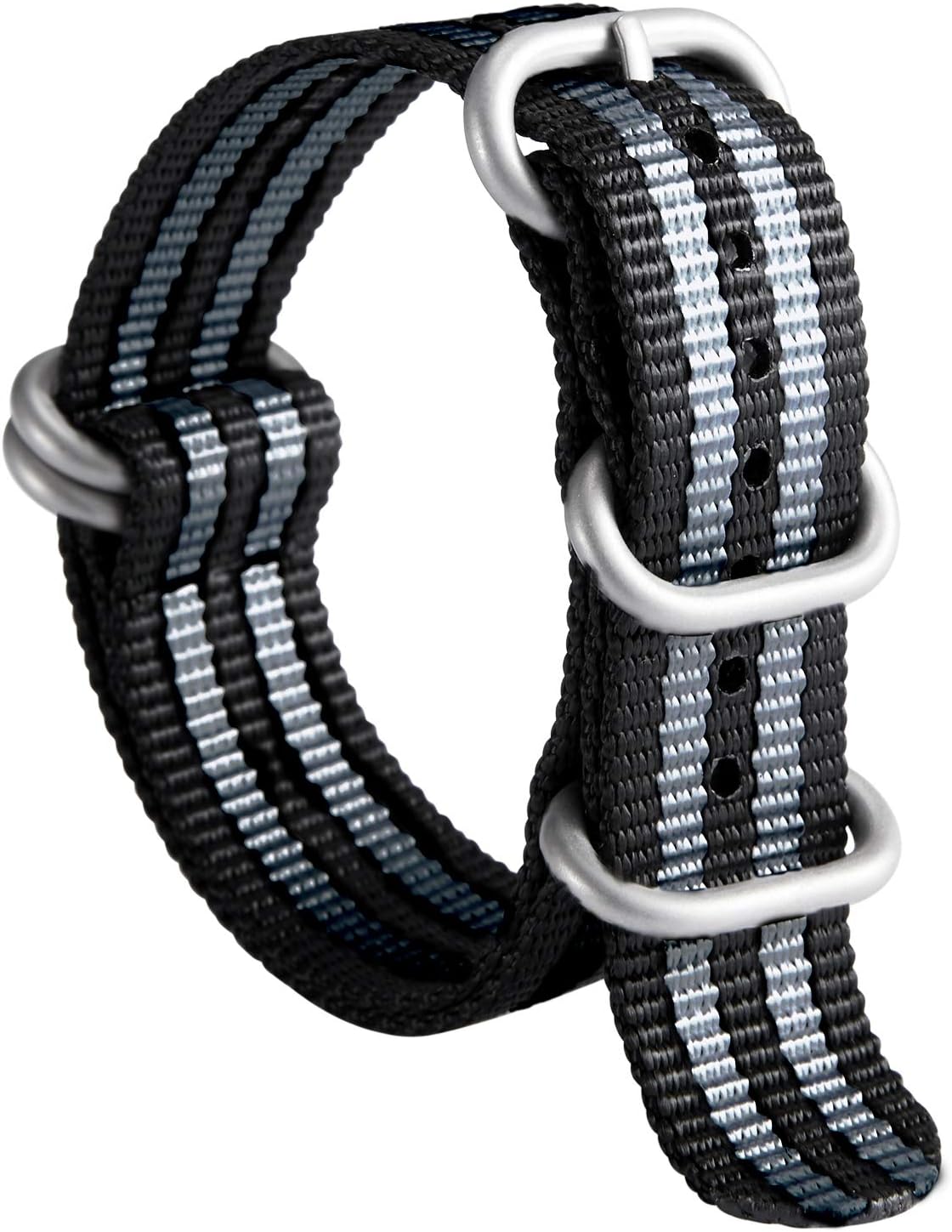 BINLUN Nylon Watch Strap Thick Premium Ballistic Multicolor Bands for Men Women 18mm 19mm 20mm 21mm 22mm 23mm 24mm with Military Heavy Duty 5 Rings Silver/Black Stainless Steel Buckle