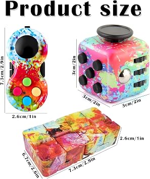 3 Piece Set Fidget Cube Set, Fidget Toys for Stress Relief, Fidget Toys for Adults & Kids, Portable Sensory Toys for Office, Classroom & Travel