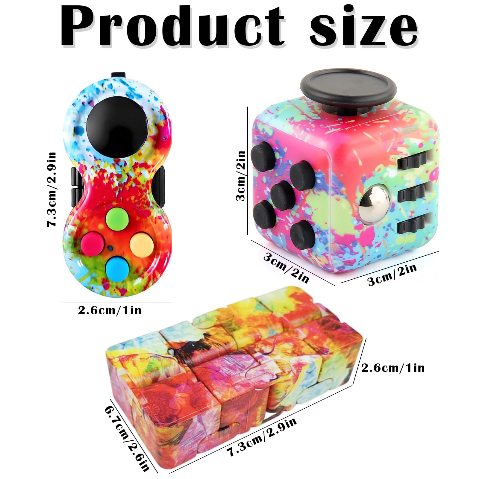 3 Piece Set Fidget Cube Set, Fidget Toys for Stress Relief Fidget Toys for Adults & Kids - Image 2