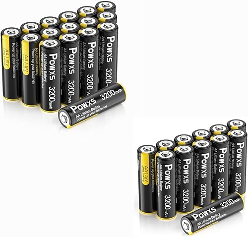 POWXS Baterías de litio AA, paquete de 16 + 12 baterías de hierro de litio de 1.5 V doble A, 3200 mAh, gran capacidad para cámara Blink, linterna,
